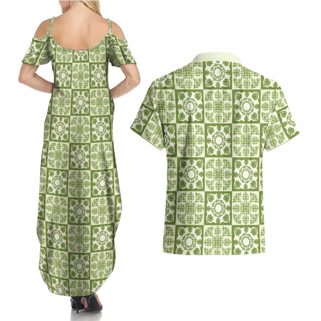 Omaomao Palaka Quilt Hawaii Couples Matching Summer Maxi Dress and Hawaiian Shirt Hawaiian Tropical Monstera Sea Turtle LT14 - Polynesian Pride