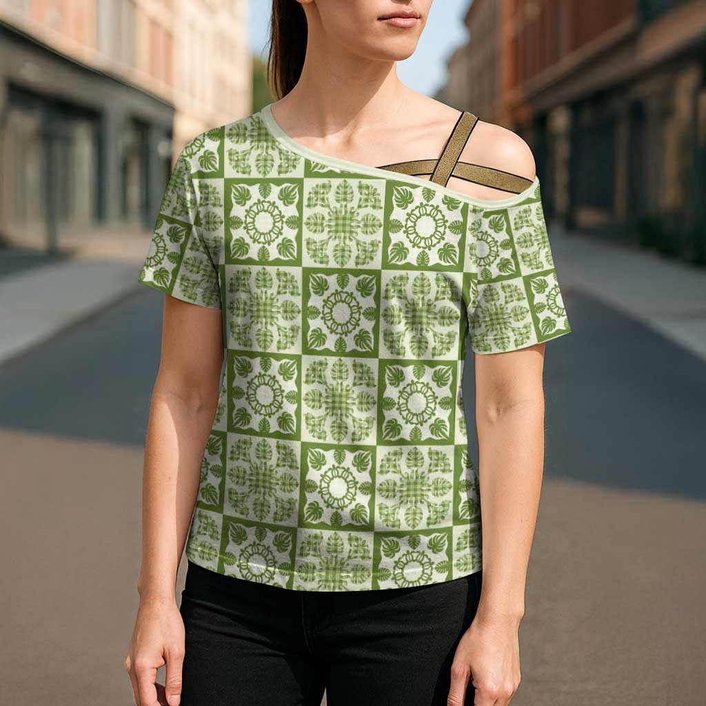 Omaomao Palaka Quilt Hawaii Cross Shoulder Shirt Hawaiian Tropical Monstera Sea Turtle