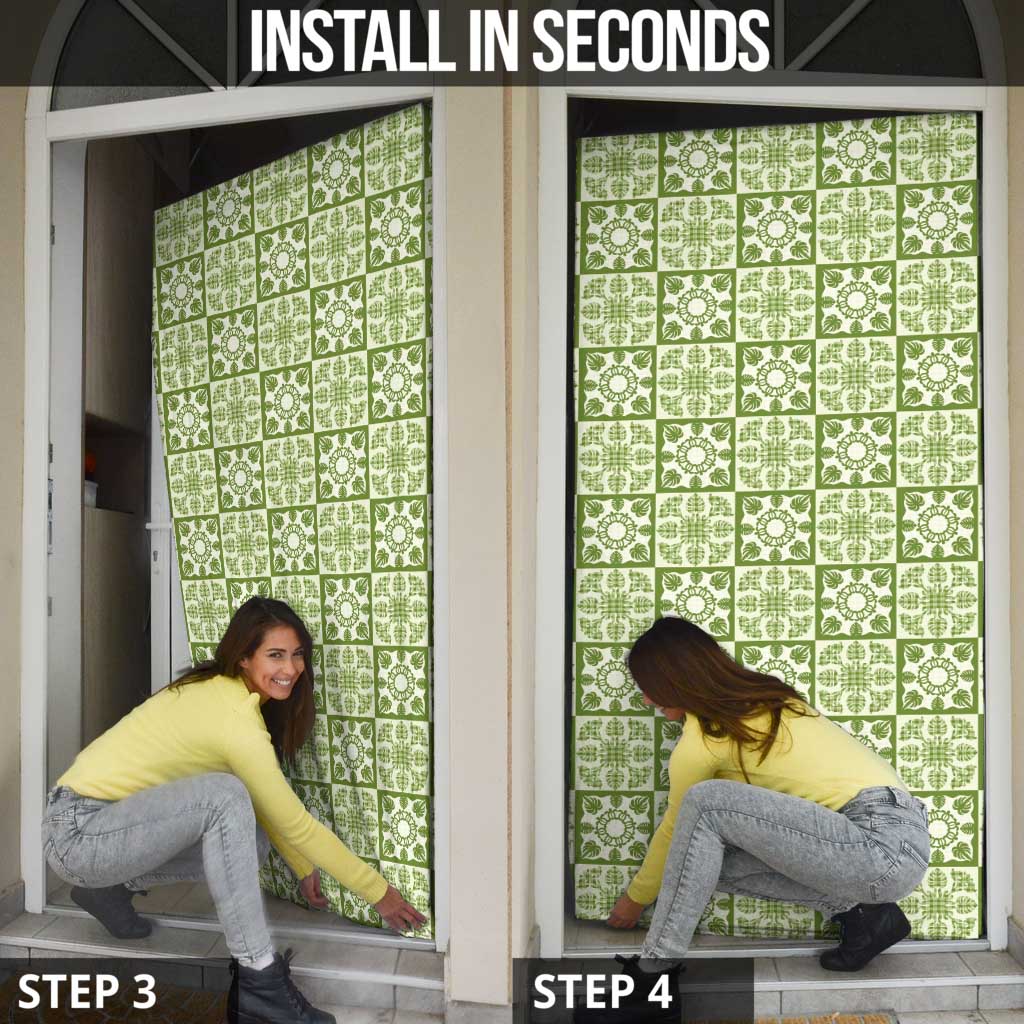 Omaomao Palaka Quilt Hawaii Door Cover Hawaiian Tropical Monstera Sea Turtle