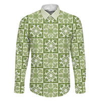 Omaomao Palaka Quilt Hawaii Family Matching Long Sleeve Bodycon Dress and Hawaiian Shirt Hawaiian Tropical Monstera Sea Turtle LT14 Dad's Shirt - Long Sleeve Green - Polynesian Pride