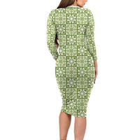 Omaomao Palaka Quilt Hawaii Family Matching Long Sleeve Bodycon Dress and Hawaiian Shirt Hawaiian Tropical Monstera Sea Turtle LT14 - Polynesian Pride