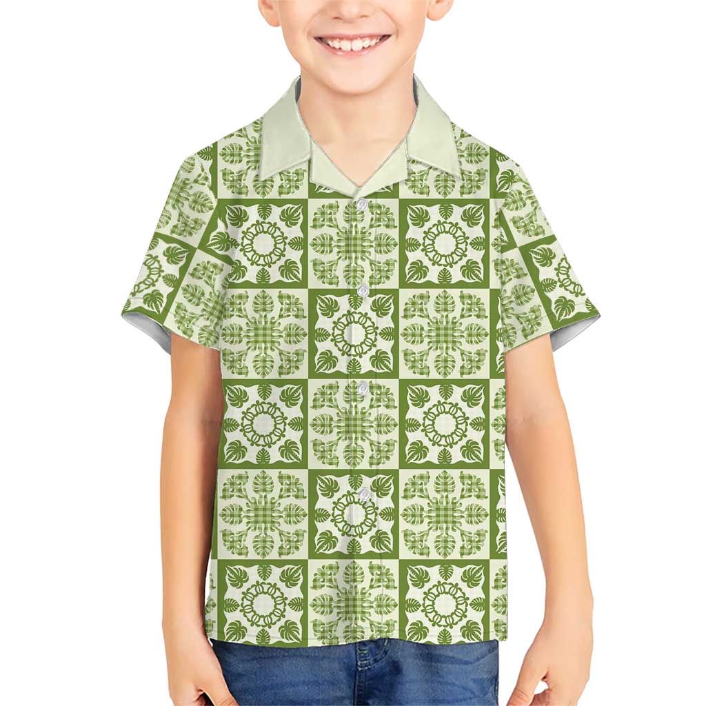 Omaomao Palaka Quilt Hawaii Family Matching Long Sleeve Bodycon Dress and Hawaiian Shirt Hawaiian Tropical Monstera Sea Turtle LT14 Son's Shirt Green - Polynesian Pride