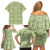 Omaomao Palaka Quilt Hawaii Family Matching Off Shoulder Short Dress and Hawaiian Shirt Hawaiian Tropical Monstera Sea Turtle LT14 - Polynesian Pride