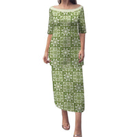 Omaomao Palaka Quilt Hawaii Family Matching Puletasi and Hawaiian Shirt Hawaiian Tropical Monstera Sea Turtle LT14 Mom's Dress Green - Polynesian Pride