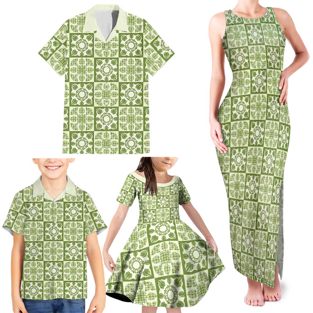 Omaomao Palaka Quilt Hawaii Family Matching Tank Maxi Dress and Hawaiian Shirt Hawaiian Tropical Monstera Sea Turtle