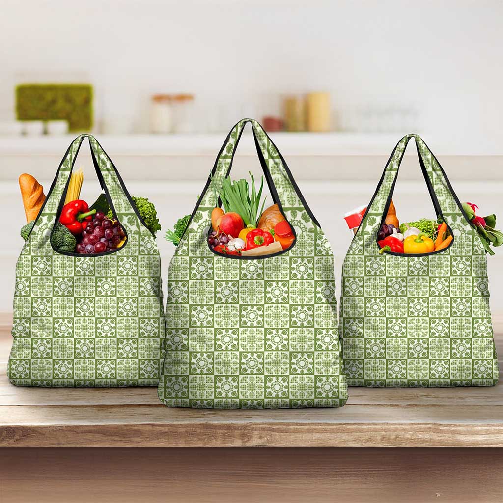 Omaomao Palaka Quilt Hawaii Grocery Bag Hawaiian Tropical Monstera Sea Turtle