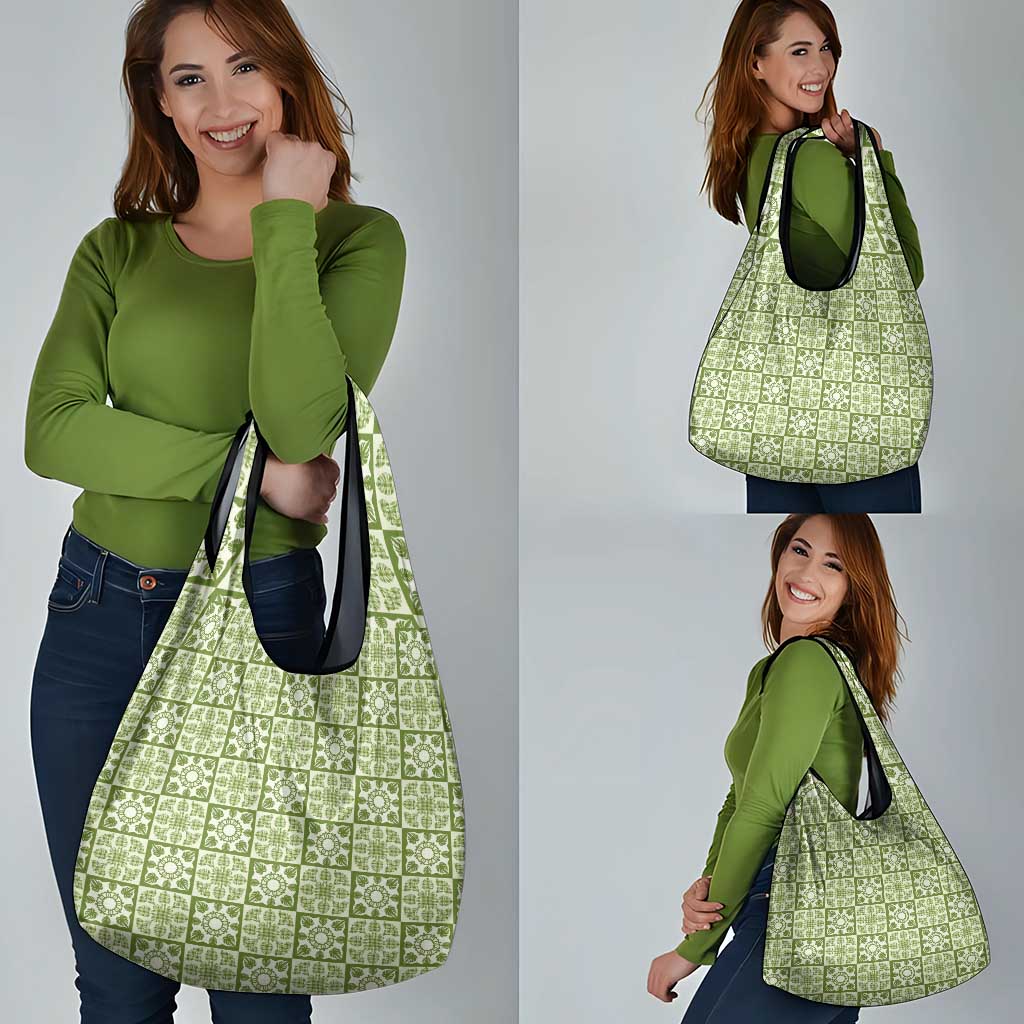 Omaomao Palaka Quilt Hawaii Grocery Bag Hawaiian Tropical Monstera Sea Turtle