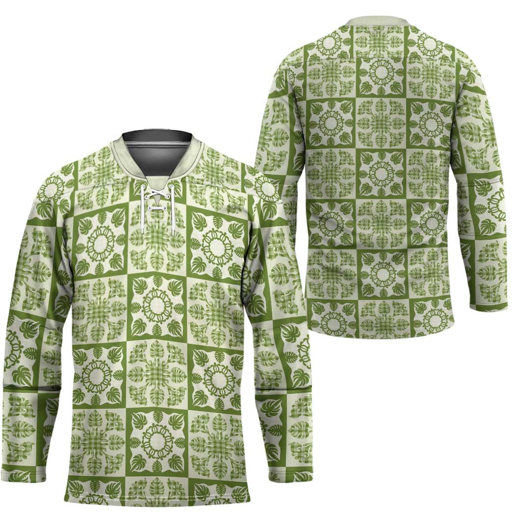 Omaomao Palaka Quilt Hawaii Hockey Jersey Hawaiian Tropical Monstera Sea Turtle