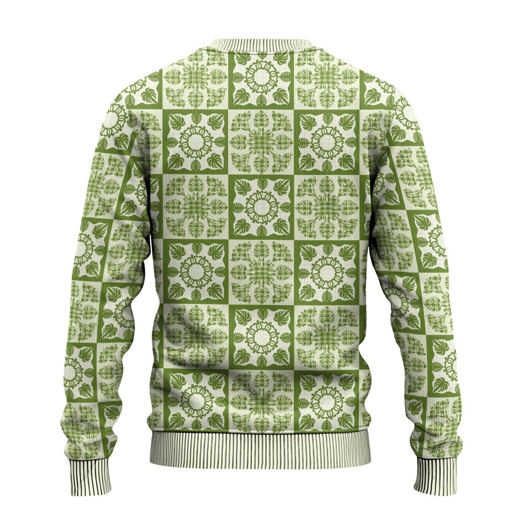 Omaomao Palaka Quilt Hawaii Ugly Christmas Sweater Hawaiian Tropical Monstera Sea Turtle LT14 - Polynesian Pride