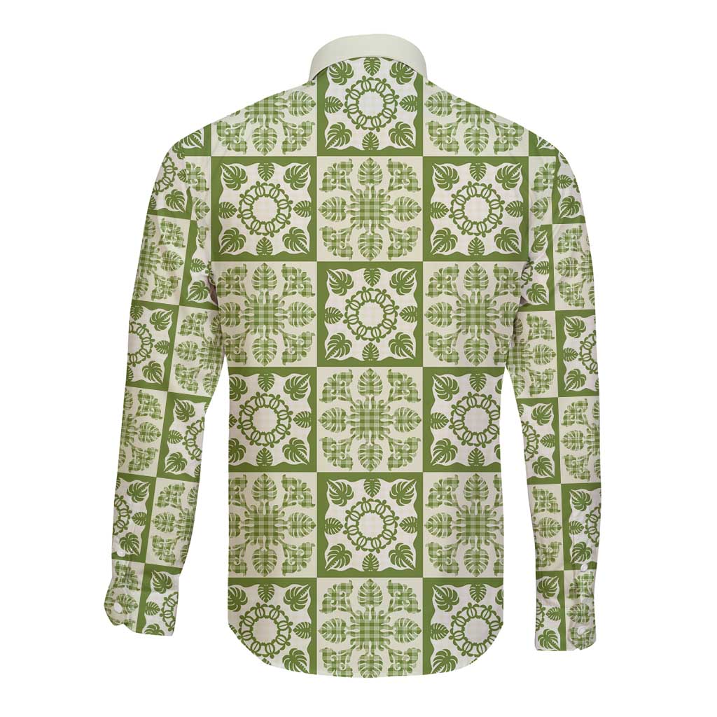 Omaomao Palaka Quilt Hawaii Long Sleeve Button Shirt Hawaiian Tropical Monstera Sea Turtle
