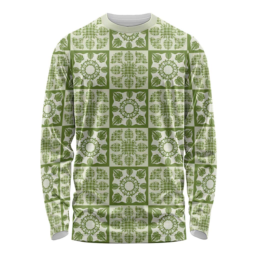 Omaomao Palaka Quilt Hawaii Long Sleeve Shirt Hawaiian Tropical Monstera Sea Turtle