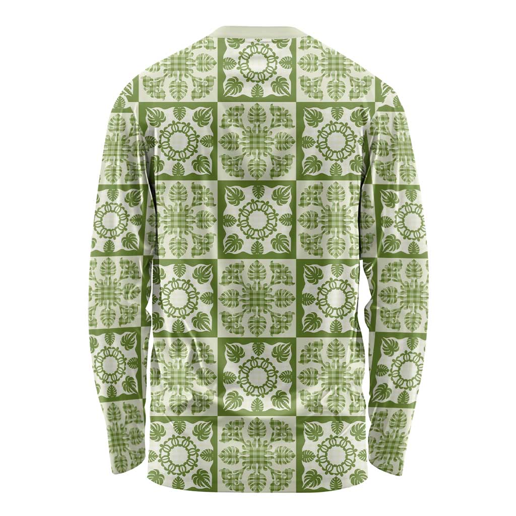 Omaomao Palaka Quilt Hawaii Long Sleeve Shirt Hawaiian Tropical Monstera Sea Turtle