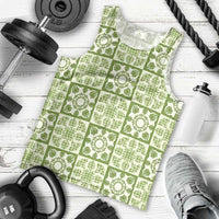 Omaomao Palaka Quilt Hawaii Men Tank Top Hawaiian Tropical Monstera Sea Turtle