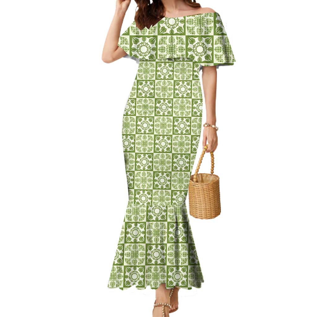Omaomao Palaka Quilt Hawaii Mermaid Dress Hawaiian Tropical Monstera Sea Turtle LT14 Women Green - Polynesian Pride