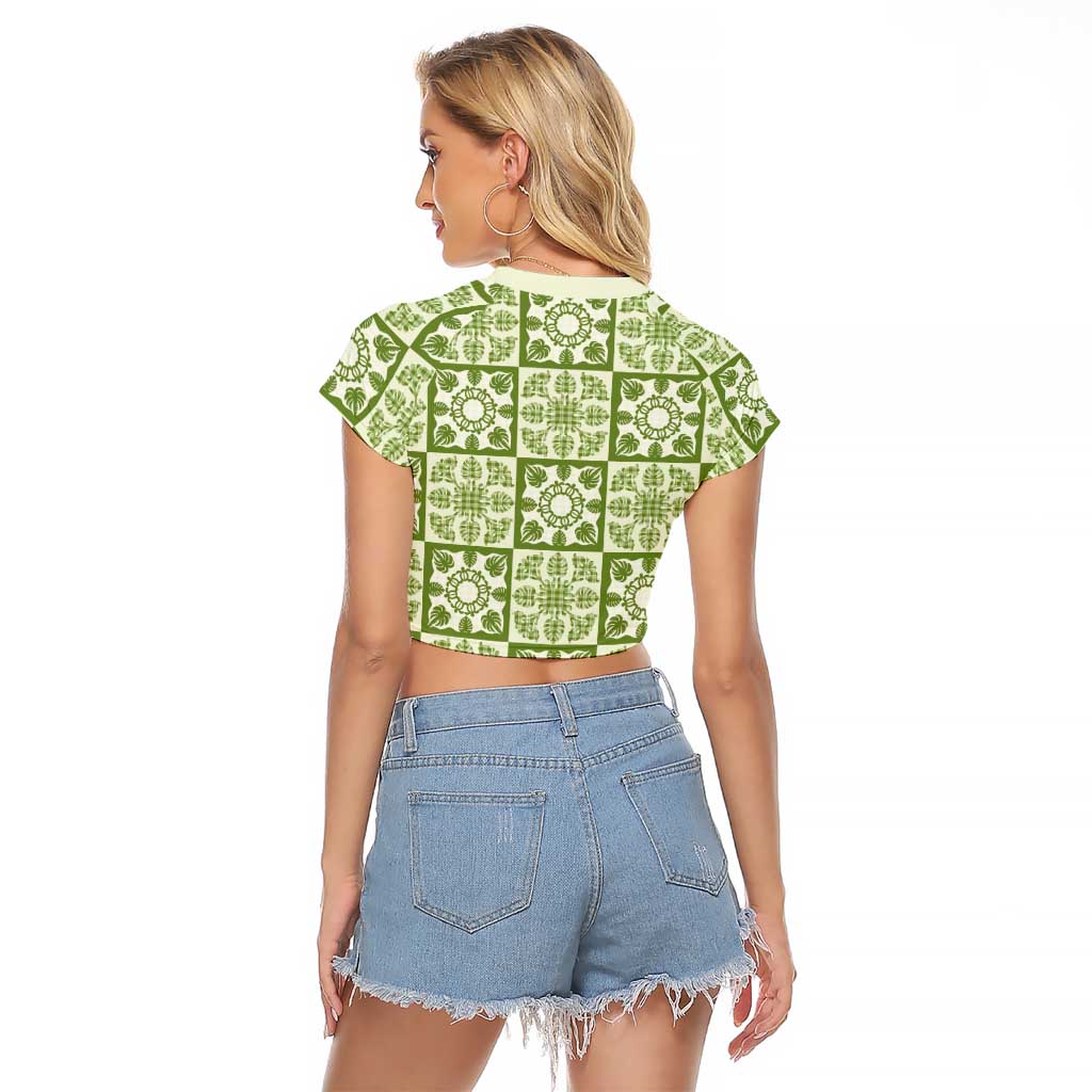 Omaomao Palaka Quilt Hawaii Raglan Cropped T Shirt Hawaiian Tropical Monstera Sea Turtle LT14 - Polynesian Pride