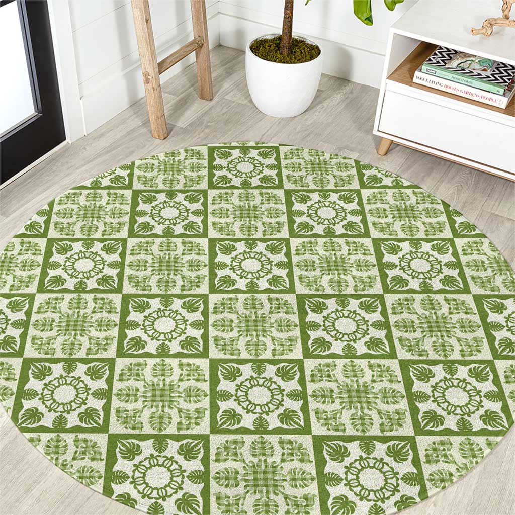 Omaomao Palaka Quilt Hawaii Round Carpet Hawaiian Tropical Monstera Sea Turtle