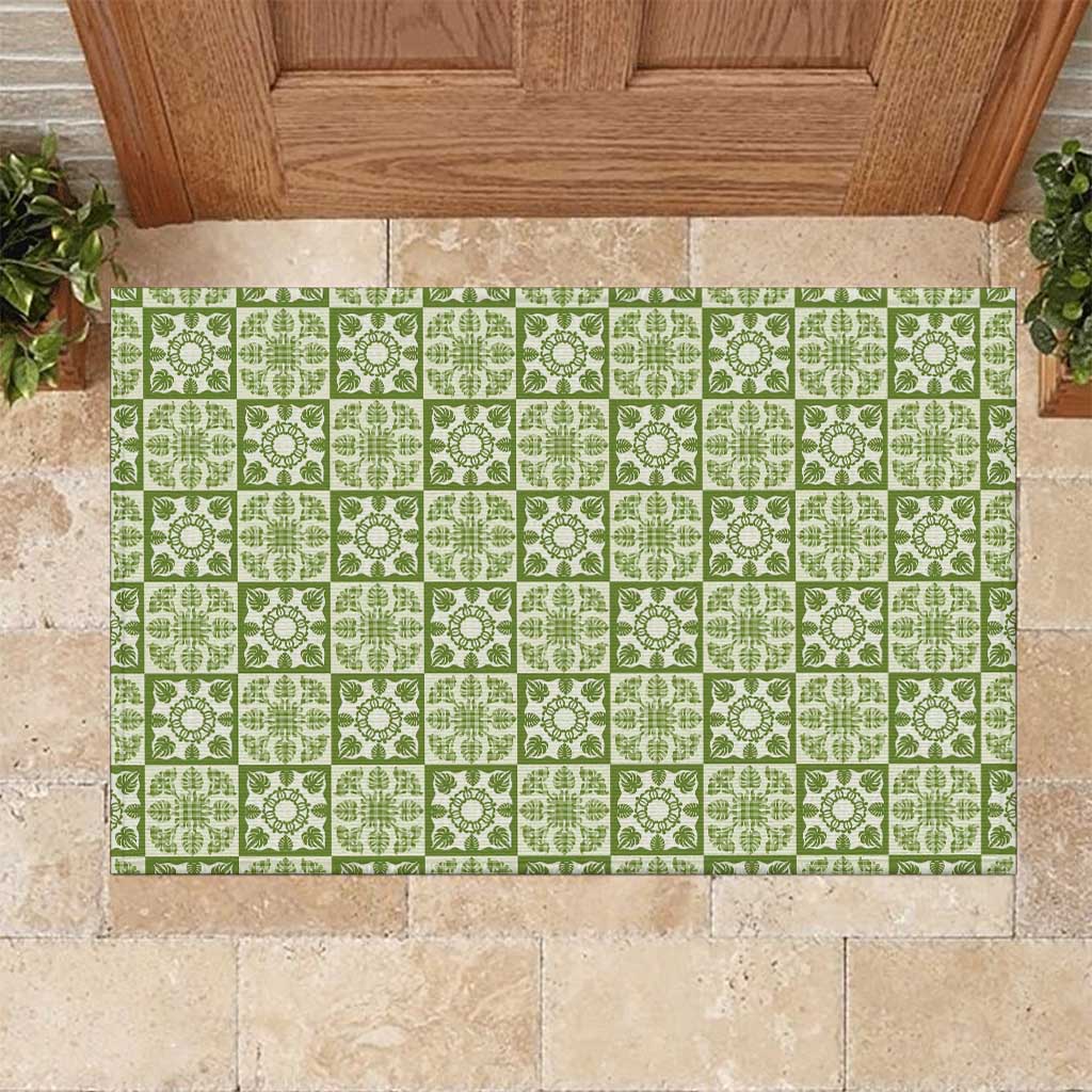 Omaomao Palaka Quilt Hawaii Rubber Doormat Hawaiian Tropical Monstera Sea Turtle LT14 Green - Polynesian Pride