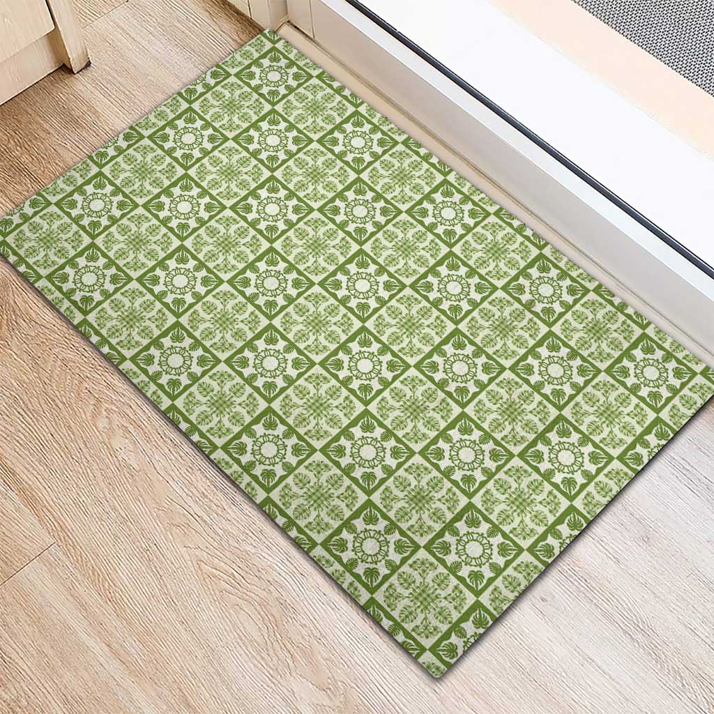 Omaomao Palaka Quilt Hawaii Rubber Doormat Hawaiian Tropical Monstera Sea Turtle LT14 - Polynesian Pride