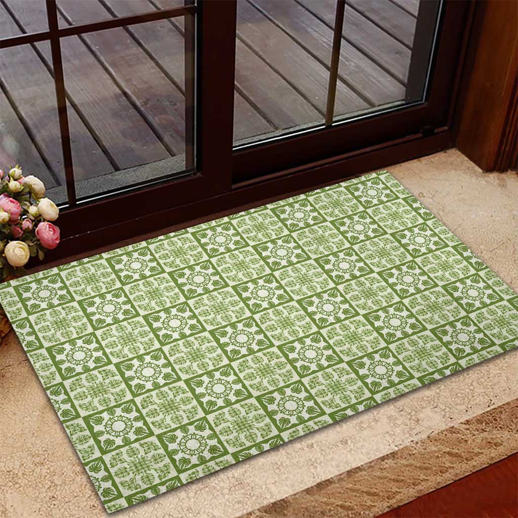 Omaomao Palaka Quilt Hawaii Rubber Doormat Hawaiian Tropical Monstera Sea Turtle LT14 - Polynesian Pride