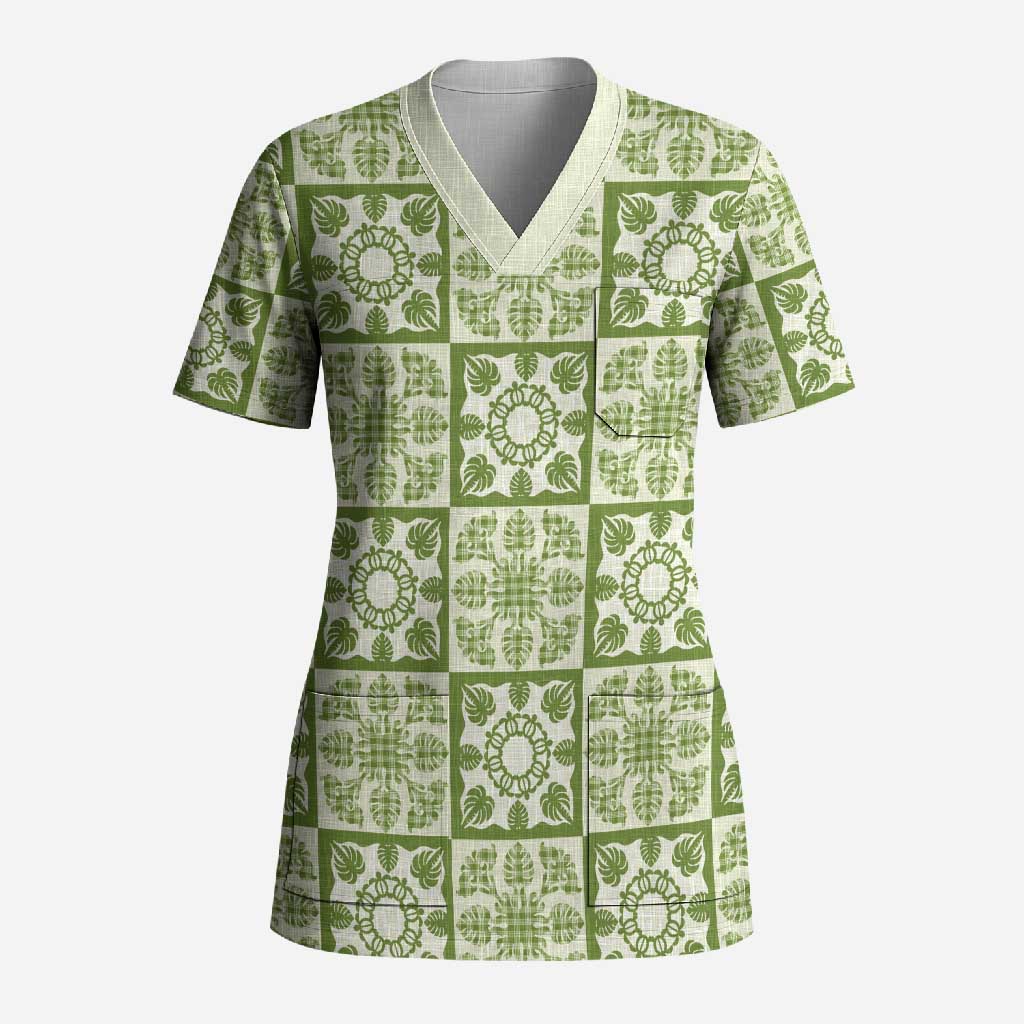 Omaomao Palaka Quilt Hawaii Scrub Top Hawaiian Tropical Monstera Sea Turtle