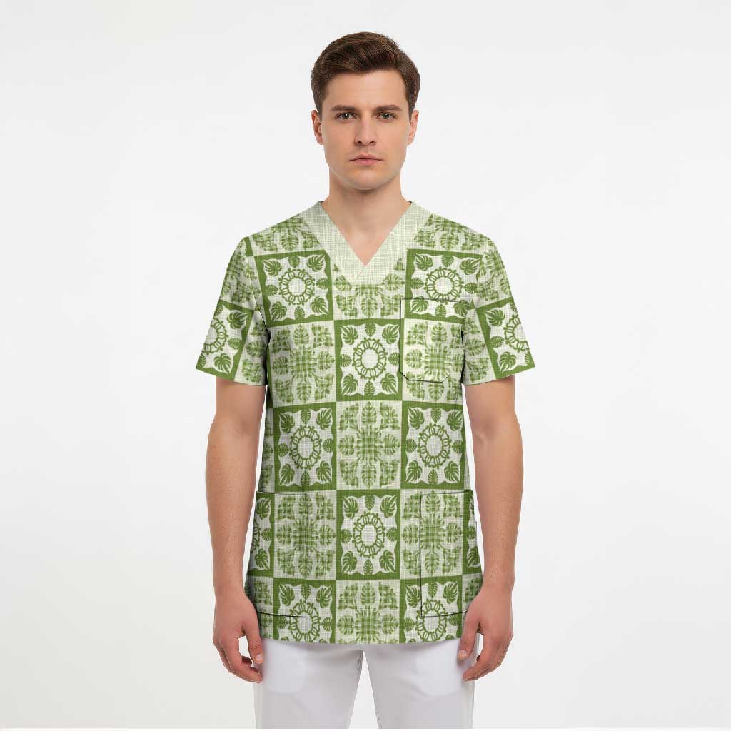 Omaomao Palaka Quilt Hawaii Scrub Top Hawaiian Tropical Monstera Sea Turtle