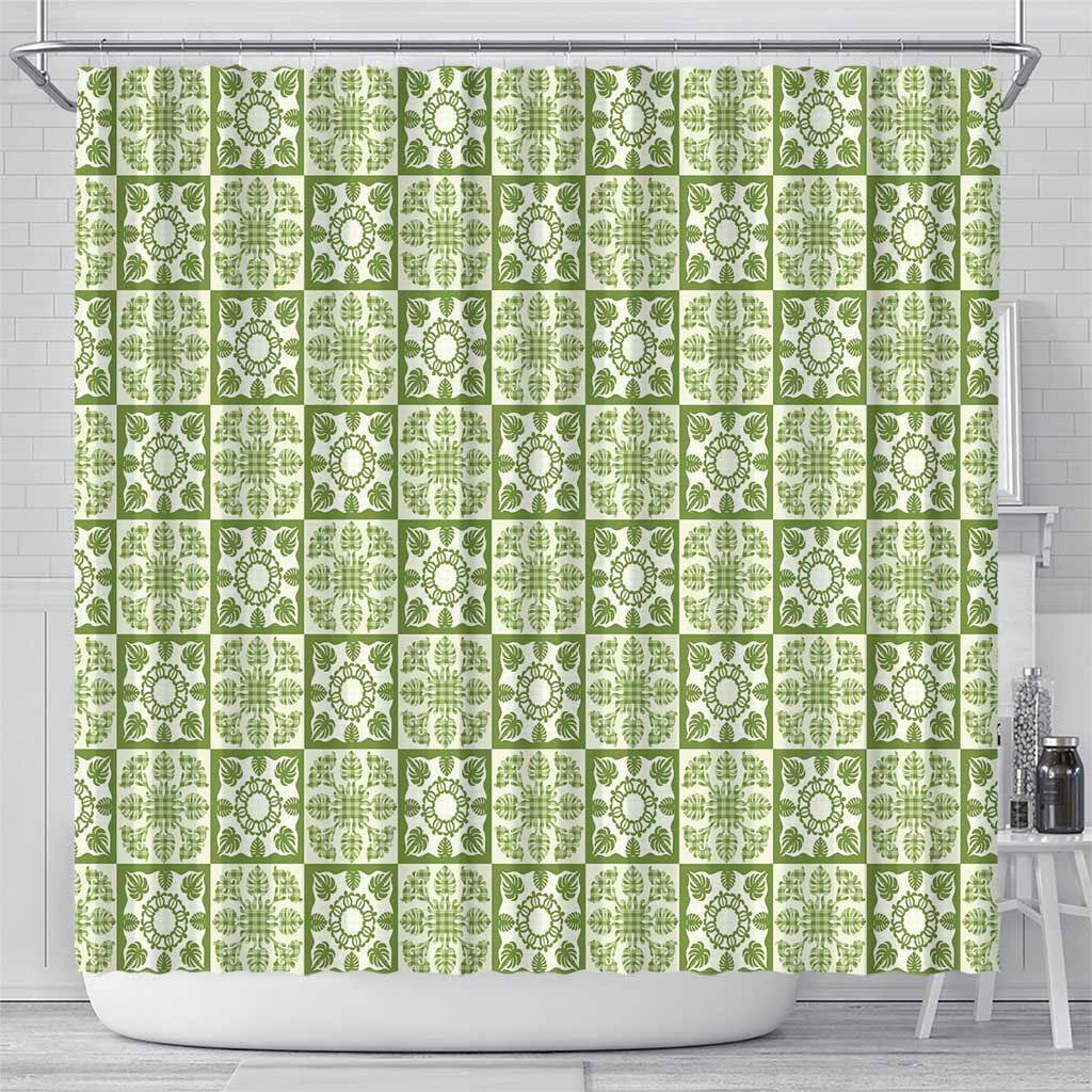 Omaomao Palaka Quilt Hawaii Shower Curtain Hawaiian Tropical Monstera Sea Turtle LT14 - Polynesian Pride