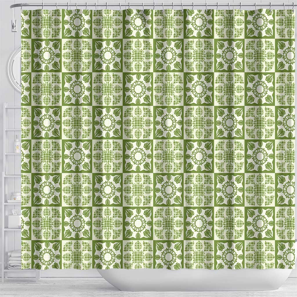 Omaomao Palaka Quilt Hawaii Shower Curtain Hawaiian Tropical Monstera Sea Turtle LT14 - Polynesian Pride