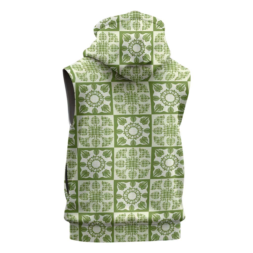 Omaomao Palaka Quilt Hawaii Sleeveless Zip Hoodie Hawaiian Tropical Monstera Sea Turtle LT14 - Polynesian Pride