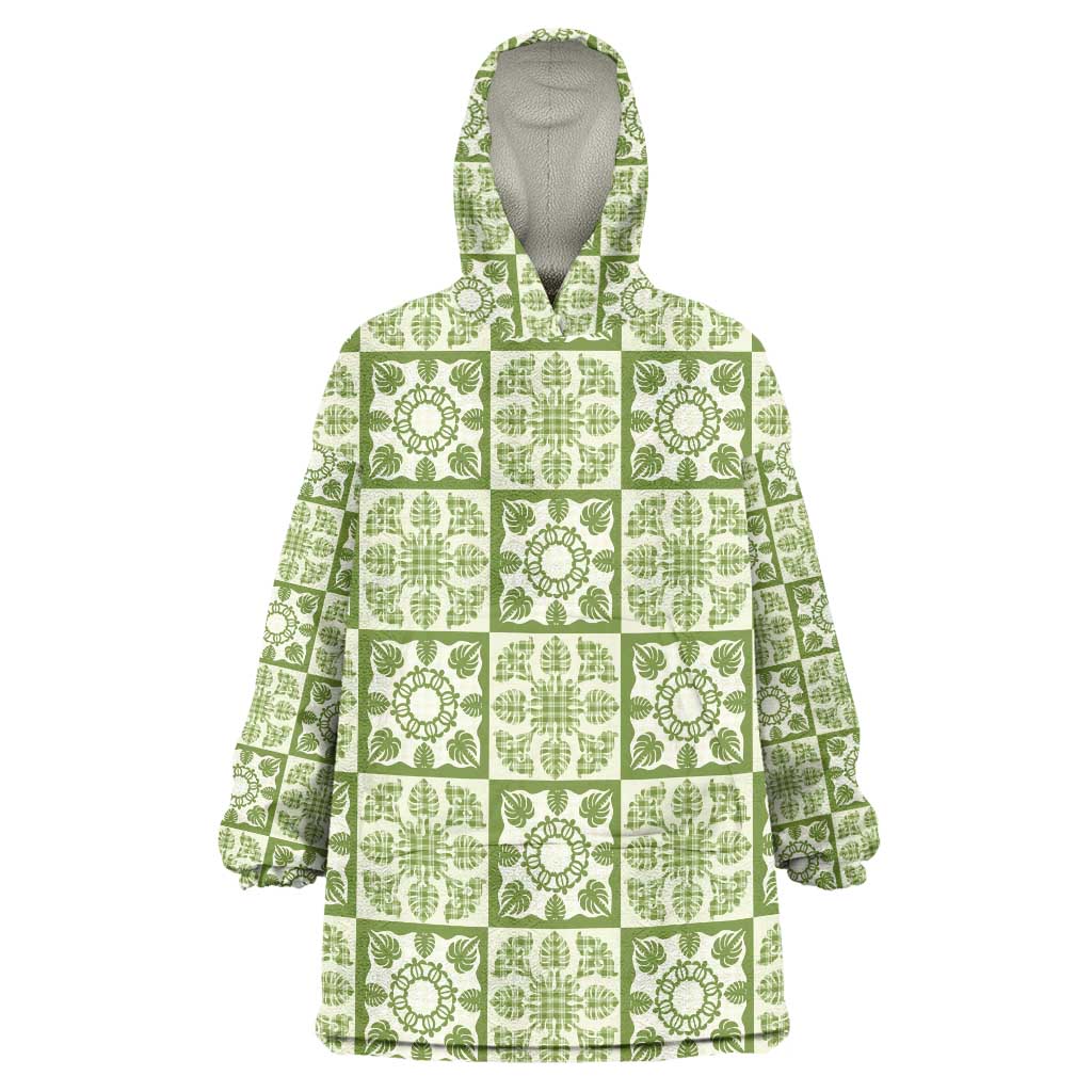 Omaomao Palaka Quilt Hawaii Wearable Blanket Hoodie Hawaiian Tropical Monstera Sea Turtle LT14 One Size Green - Polynesian Pride