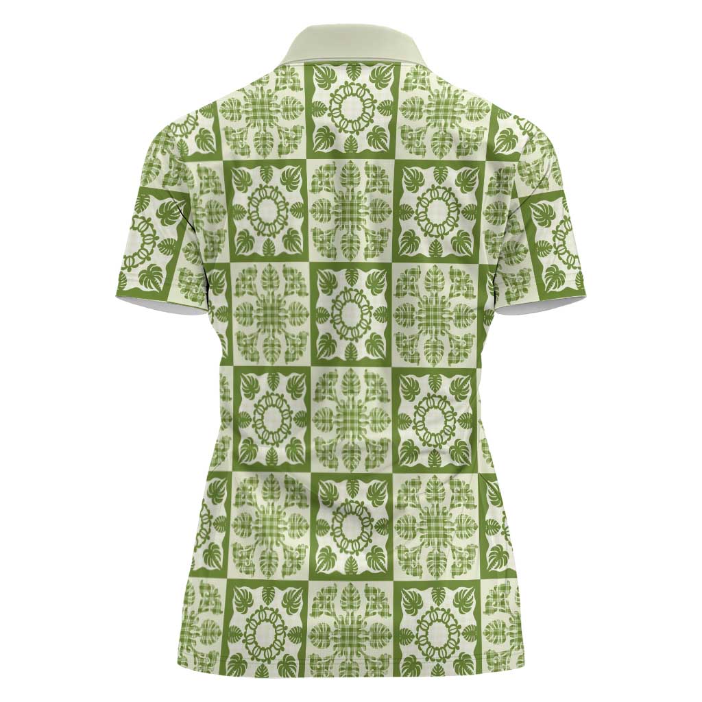 Omaomao Palaka Quilt Hawaii Women Polo Shirt Hawaiian Tropical Monstera Sea Turtle LT14 - Polynesian Pride