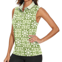 Omaomao Palaka Quilt Hawaii Women Sleeveless Polo Shirt Hawaiian Tropical Monstera Sea Turtle LT14 - Polynesian Pride