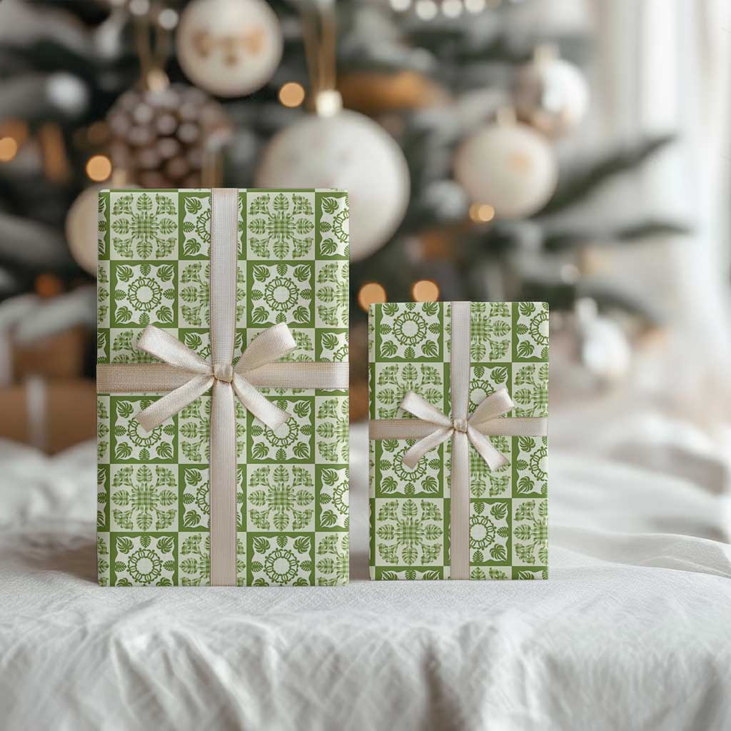 Omaomao Palaka Quilt Hawaii Wrapping Paper Hawaiian Tropical Monstera Sea Turtle