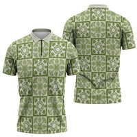 Omaomao Palaka Quilt Hawaii Zipper Polo Shirt Hawaiian Tropical Monstera Sea Turtle LT14 - Polynesian Pride