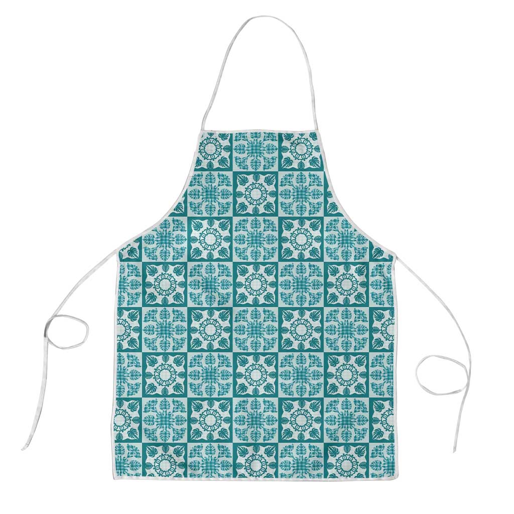 Cyan Palaka Quilt Hawaii Apron Hawaiian Tropical Monstera Sea Turtle LT14 Cyan - Polynesian Pride