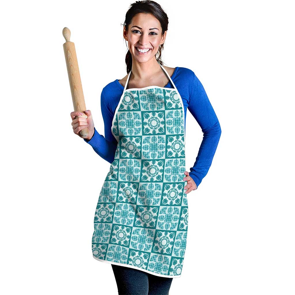 Cyan Palaka Quilt Hawaii Apron Hawaiian Tropical Monstera Sea Turtle LT14 - Polynesian Pride