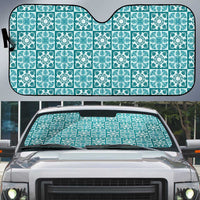 Cyan Palaka Quilt Hawaii Auto Sun Shade Hawaiian Tropical Monstera Sea Turtle