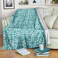 Cyan Palaka Quilt Hawaii Blanket Hawaiian Tropical Monstera Sea Turtle LT14 Cyan - Polynesian Pride