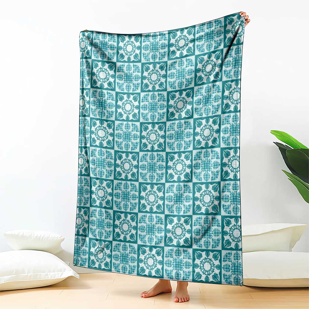 Cyan Palaka Quilt Hawaii Blanket Hawaiian Tropical Monstera Sea Turtle LT14 - Polynesian Pride