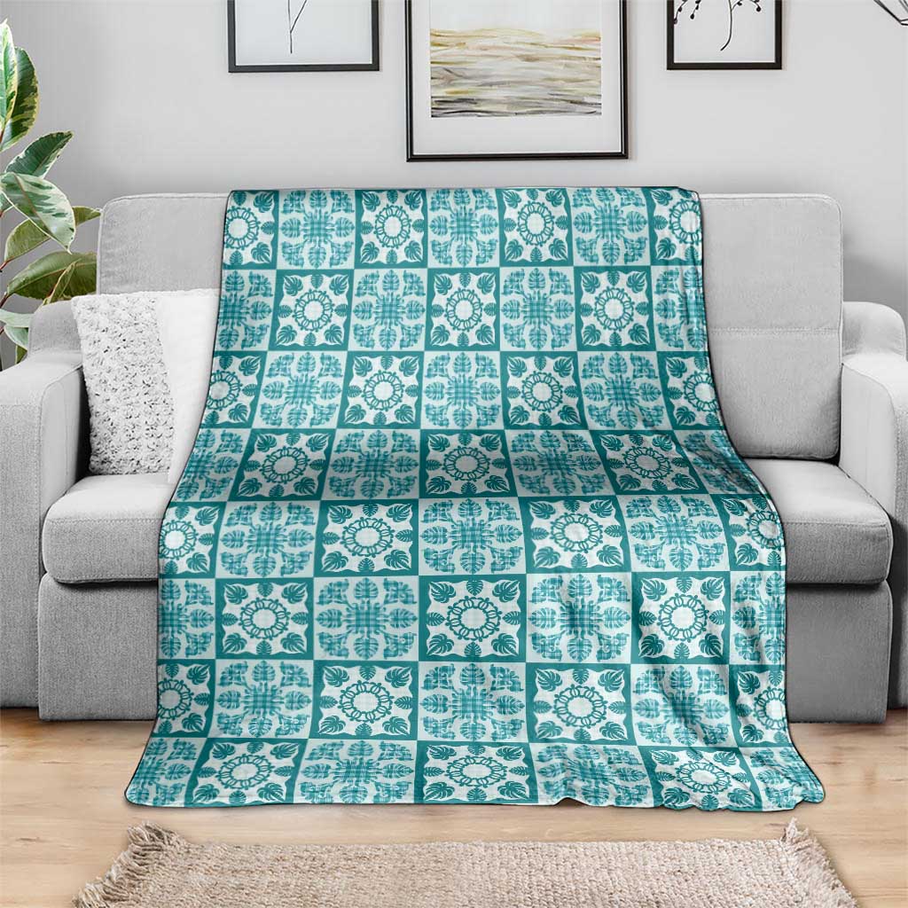 Cyan Palaka Quilt Hawaii Blanket Hawaiian Tropical Monstera Sea Turtle LT14 - Polynesian Pride