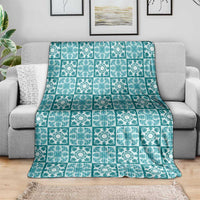 Cyan Palaka Quilt Hawaii Blanket Hawaiian Tropical Monstera Sea Turtle LT14 - Polynesian Pride