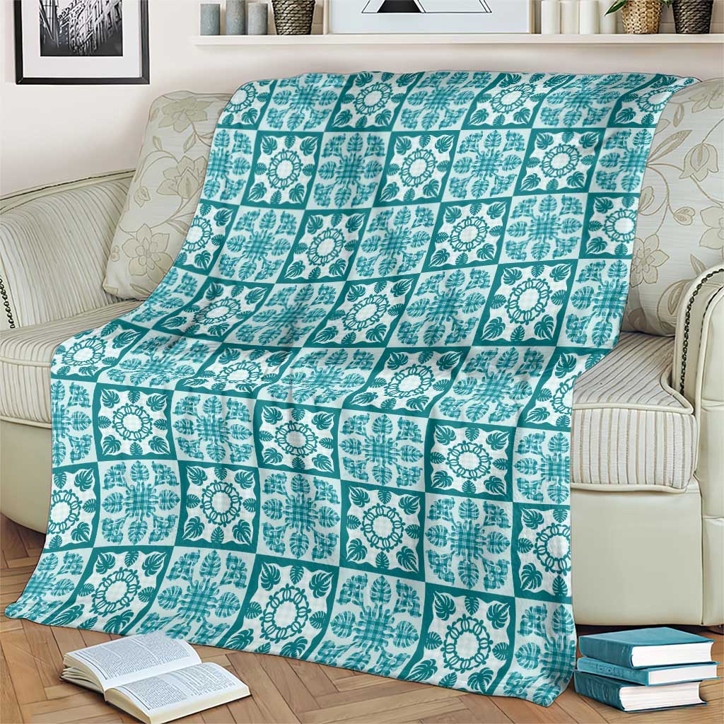 Cyan Palaka Quilt Hawaii Blanket Hawaiian Tropical Monstera Sea Turtle LT14 - Polynesian Pride