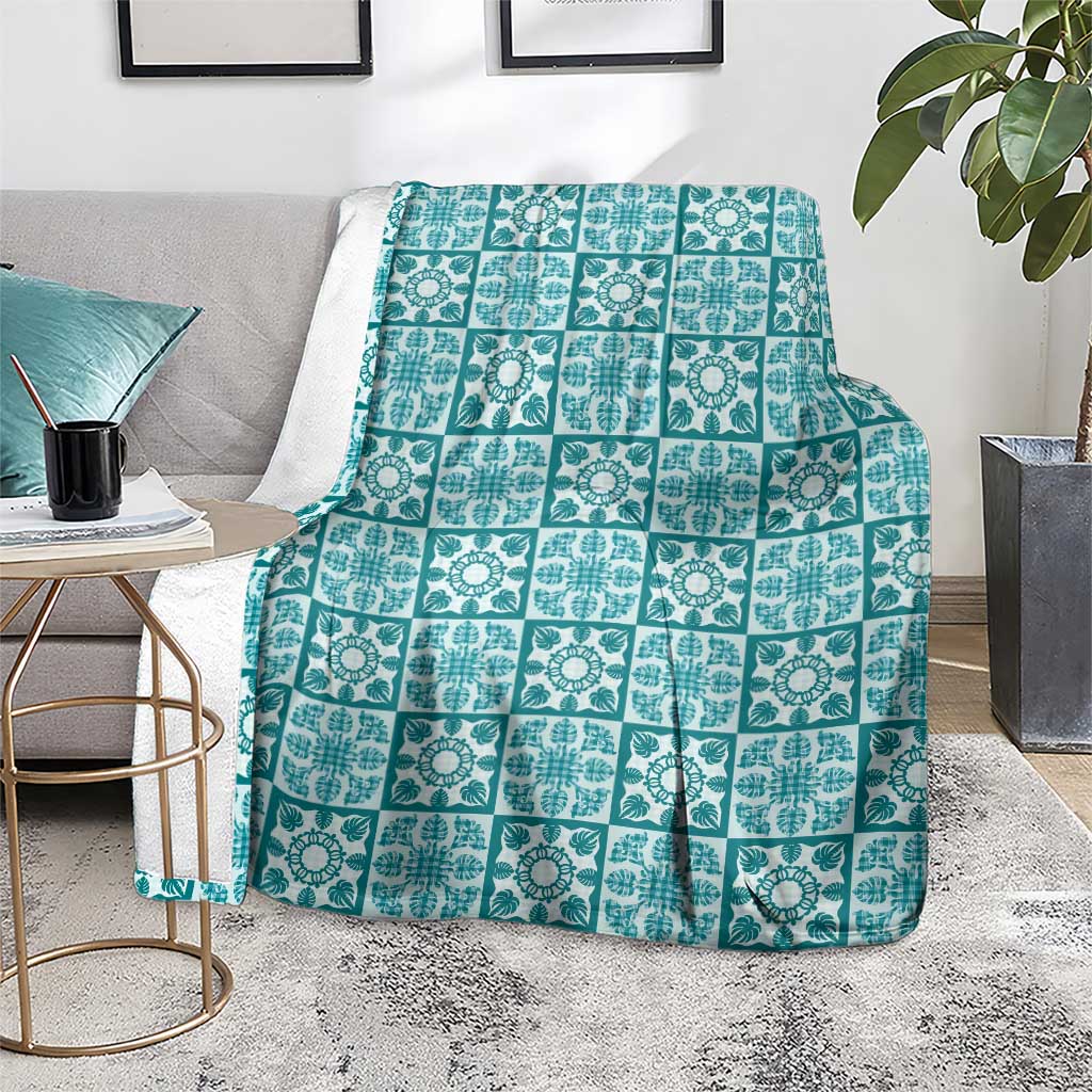 Cyan Palaka Quilt Hawaii Blanket Hawaiian Tropical Monstera Sea Turtle LT14 - Polynesian Pride