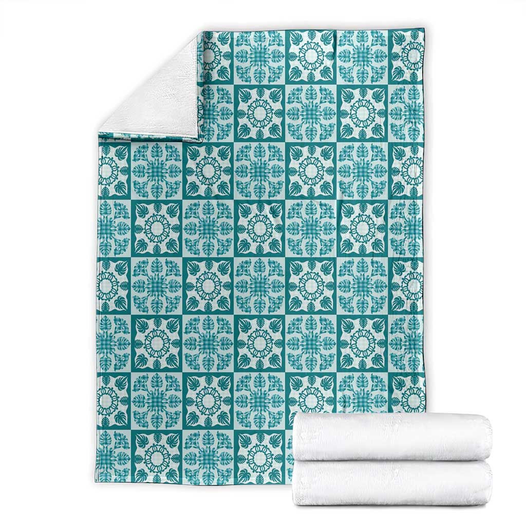 Cyan Palaka Quilt Hawaii Blanket Hawaiian Tropical Monstera Sea Turtle LT14 - Polynesian Pride