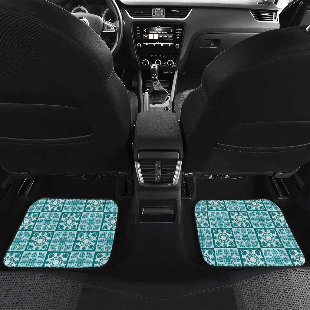 Cyan Palaka Quilt Hawaii Car Mats Hawaiian Tropical Monstera Sea Turtle