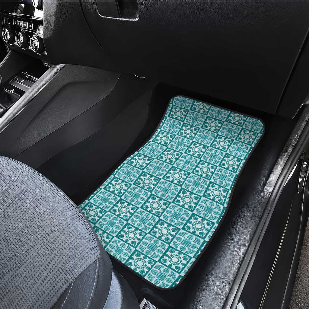 Cyan Palaka Quilt Hawaii Car Mats Hawaiian Tropical Monstera Sea Turtle