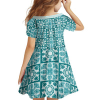 Cyan Palaka Quilt Hawaii Family Matching Off Shoulder Maxi Dress and Hawaiian Shirt Hawaiian Tropical Monstera Sea Turtle LT14 - Polynesian Pride