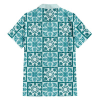 Cyan Palaka Quilt Hawaii Family Matching Summer Maxi Dress and Hawaiian Shirt Hawaiian Tropical Monstera Sea Turtle LT14 - Polynesian Pride