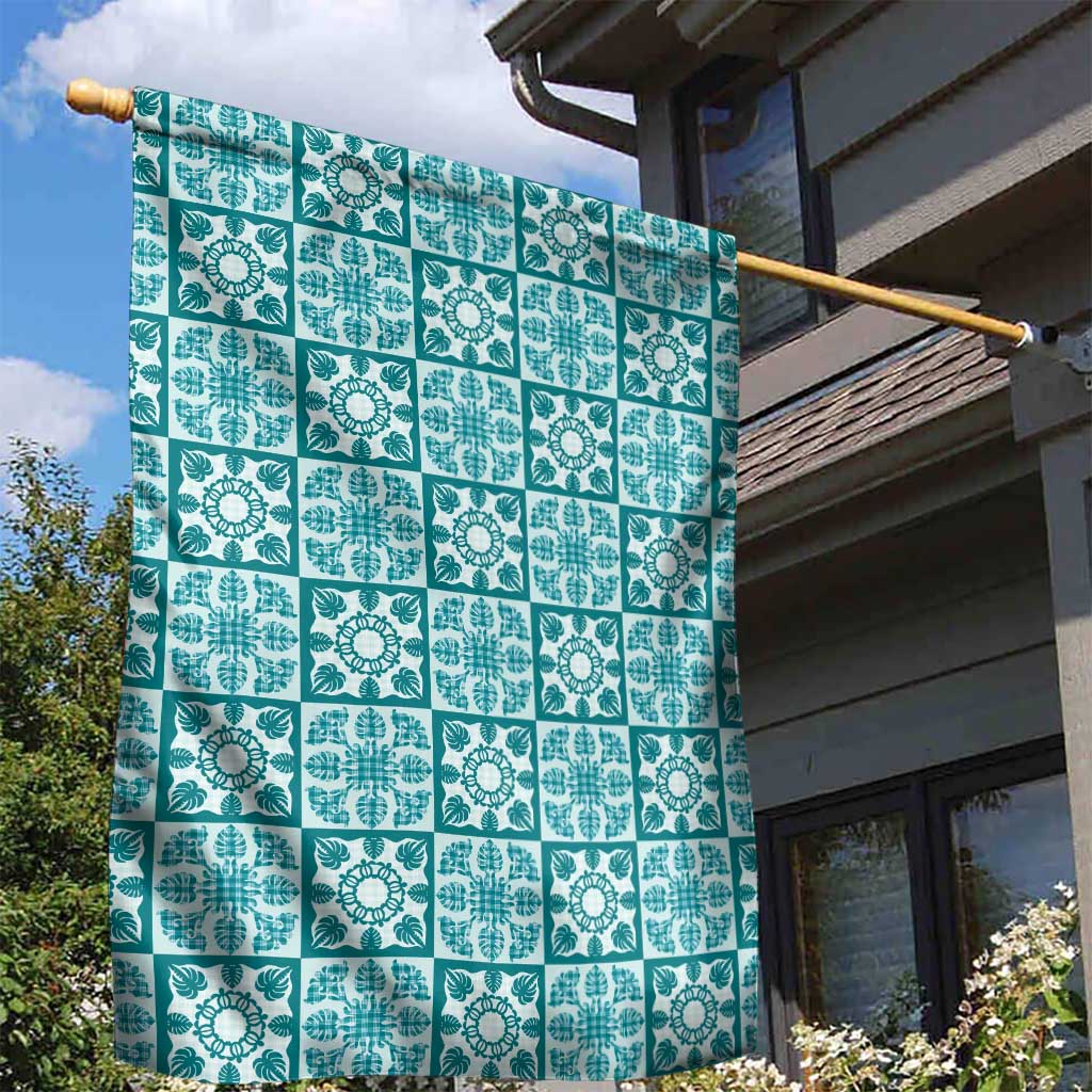 Cyan Palaka Quilt Hawaii Garden Flag Hawaiian Tropical Monstera Sea Turtle