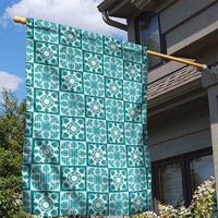 Cyan Palaka Quilt Hawaii Garden Flag Hawaiian Tropical Monstera Sea Turtle