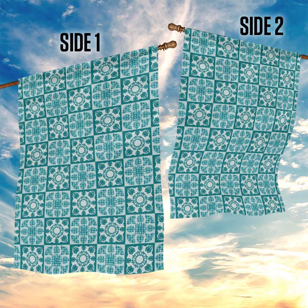 Cyan Palaka Quilt Hawaii Garden Flag Hawaiian Tropical Monstera Sea Turtle